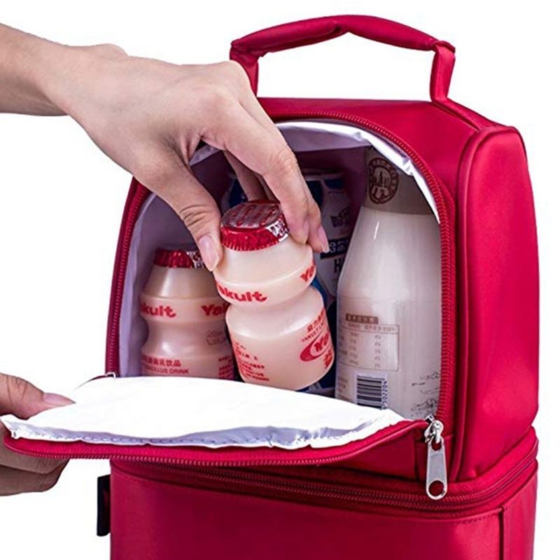 8L Waterproof Nylon Insulated Lunch Bag Cool Dual Compartment Picnic Shoulder Carry Storage Box