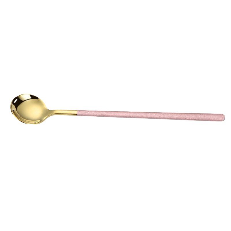 Long Handle Coffee Mixing Spoon Stainless Steel Round Head Ice Cream Dessert Teaspoon Tableware Kitchen Dinnerware Utensil