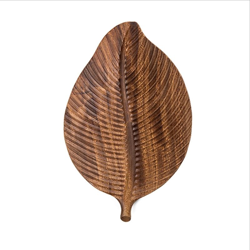 Wooden Leaf Tray for Tea Set Cup Fruit Snake Dessert Home Decoration for Hotel Office Walnut Leaves Plate M