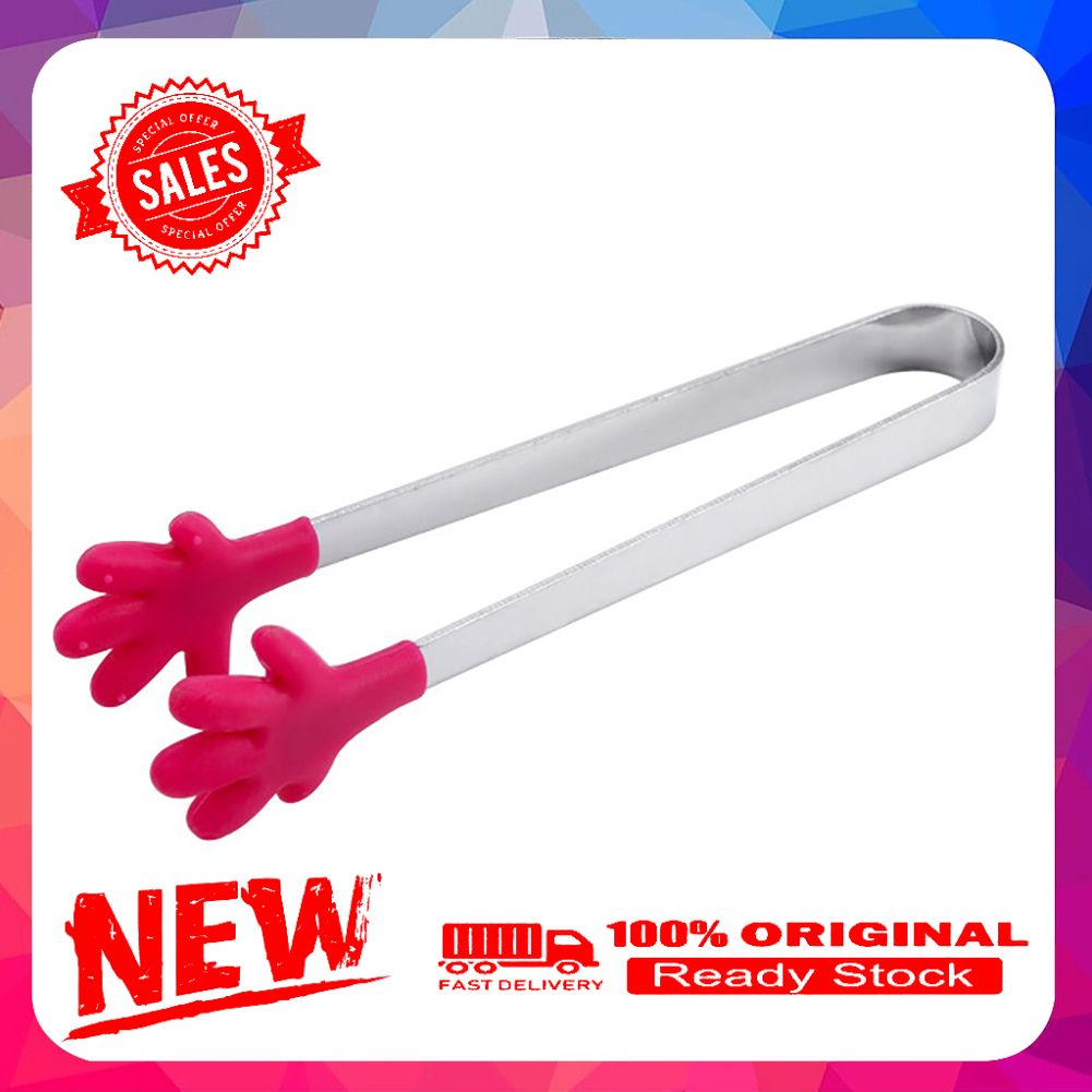 Stainless Steel Food Clip Silicone Palm Vegetable Fruit Ice Cubes Cake Tongs