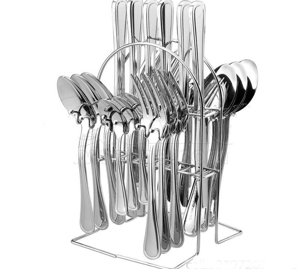 stainless steel cutlery set with stand 24 pieces 