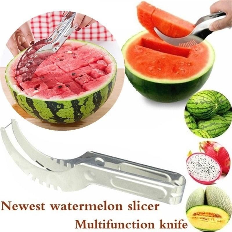 Stainless Steel Watermelon Slicer Fruit Knife Cutter And Ice Cream Baller Melon Scoop Double Size Spoon Set Kitchen Tools-Watermelon knife