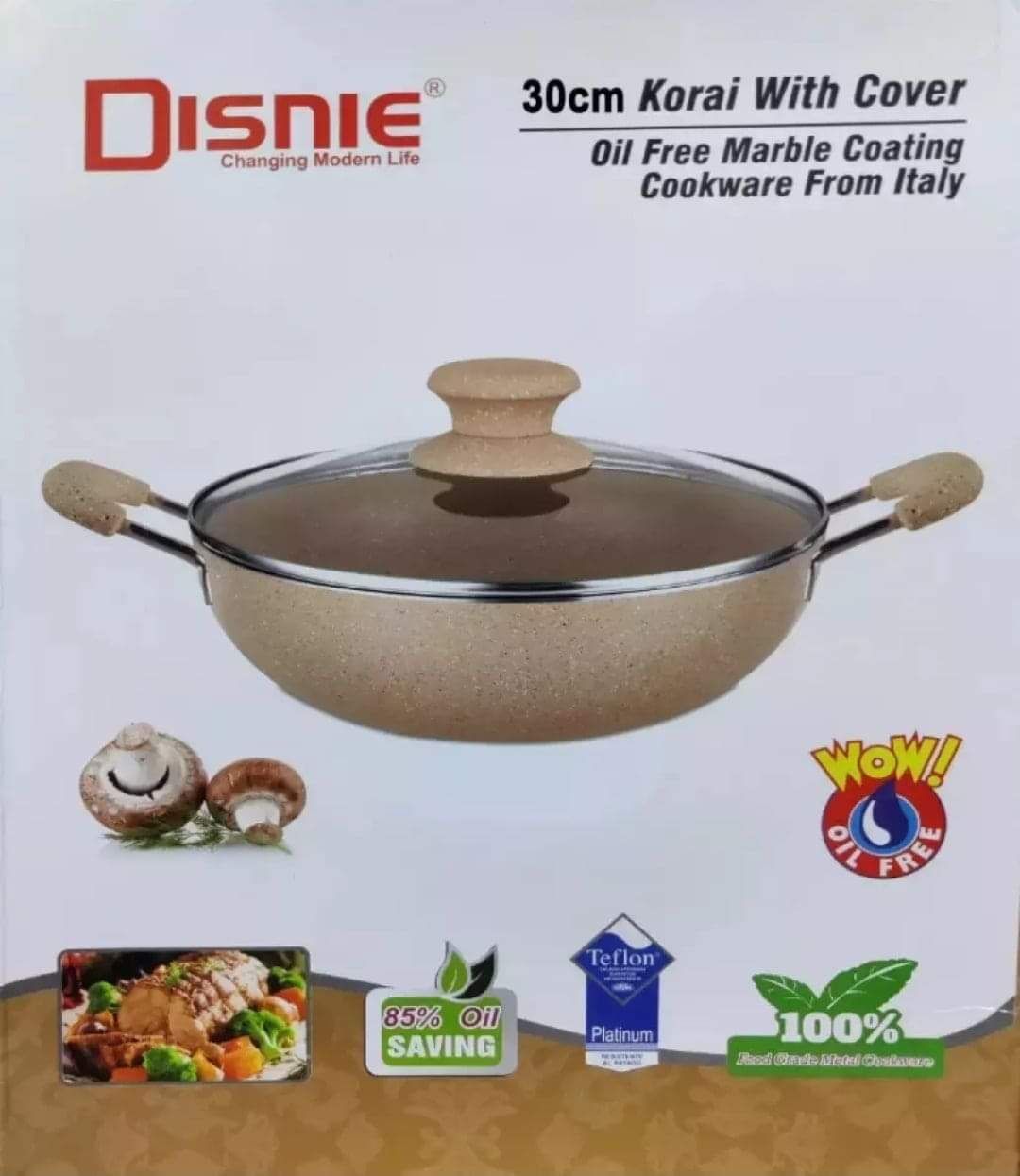 Disnic Marble Coating Non Stick Induction Bottom Cooking Korai With Lid 30 CM