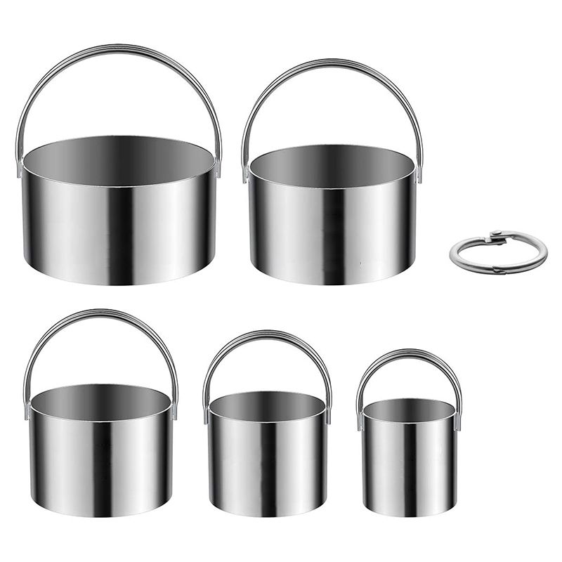 HAOEN 5 Pcs Biscuit Cutter with Handle - Stainless Steel Round Circle Donut Cutter Cookie Cutter Baking Molds 5 Sizes
