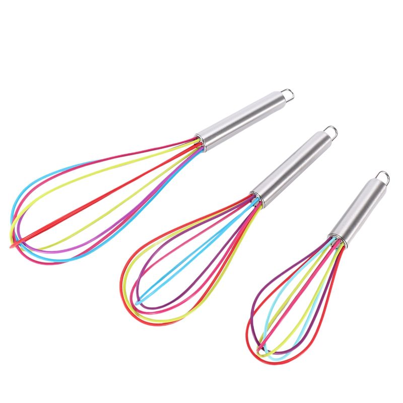 Silicone Whisk,Hand Egg Beater Blender Mixer with Stainless Grip Handle for Baking, Cooking, Frothing- Set of 3