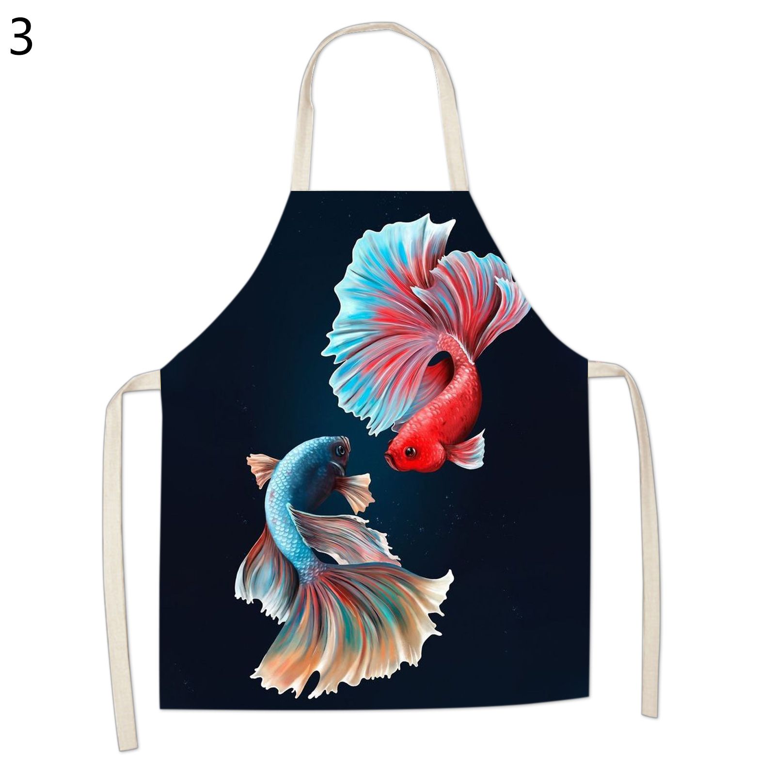 Cooking Apron Soft Touch Fish Shape Printed Kitchen Chef Long Bib
