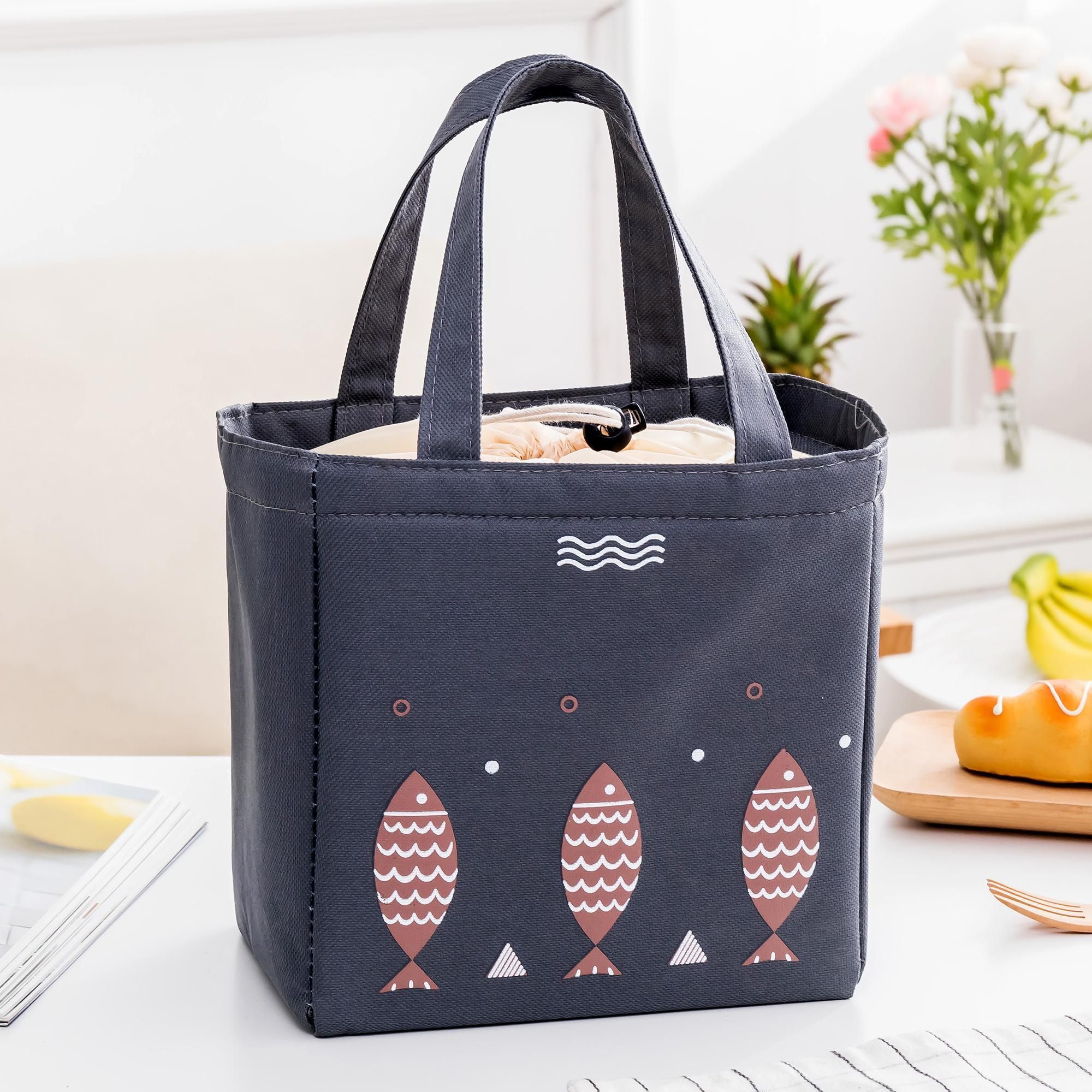 Drawstring Lunch Tote Bag Picnic Cooler Insulated Handbag Food Storage Container