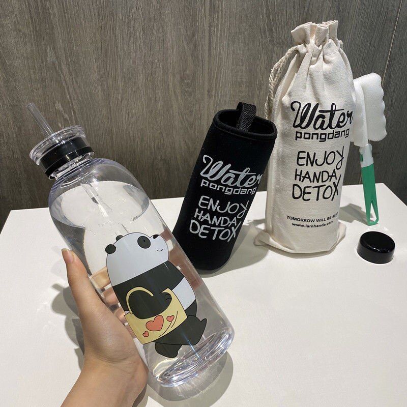 1000ml Cute Bear Plastic Water Bottle Leak-proof Large Capacity Bottle for Water Transparent Frosted Juice Cup Water Cup