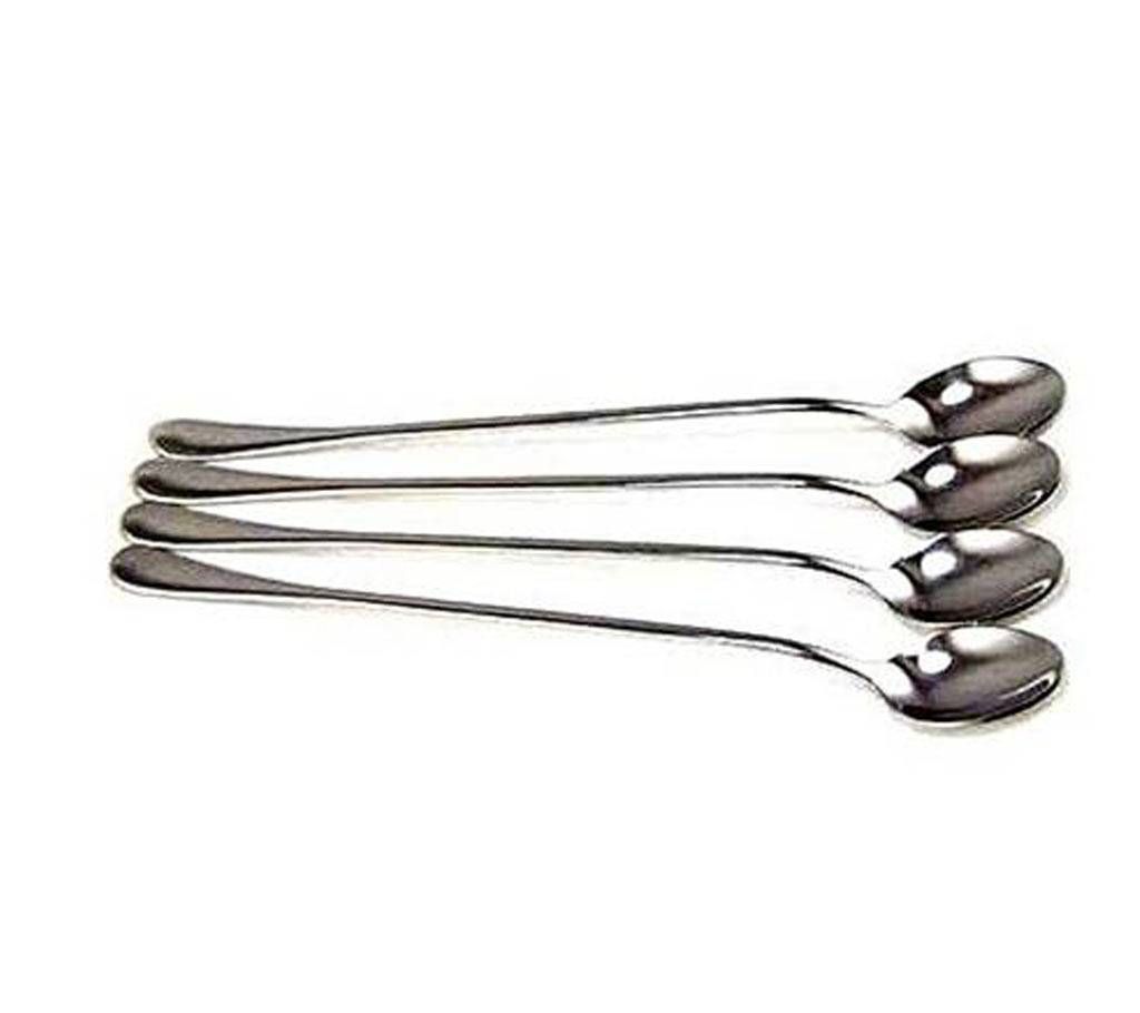 Long Handle Stainless Spoons 4 Pieces - Silver