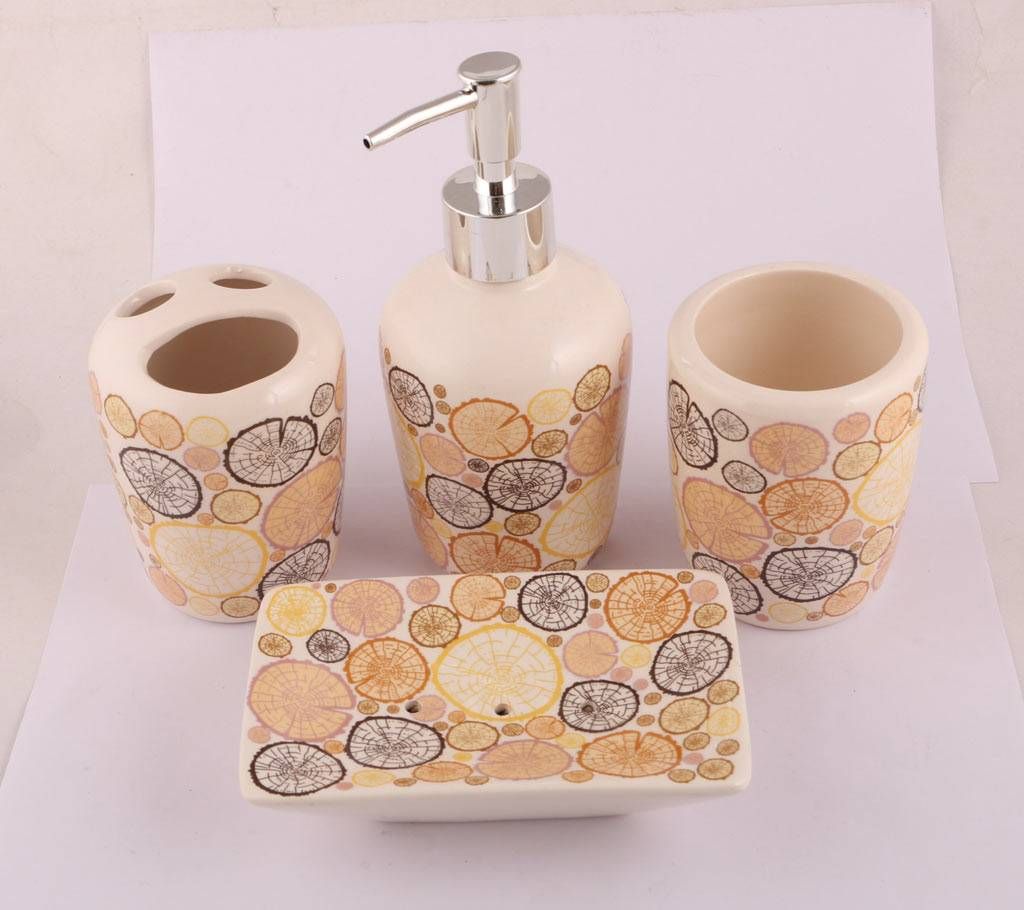 Ceramic bathroom 4 piece set with toothbrush holder soap dispenser tooth mug toiletries