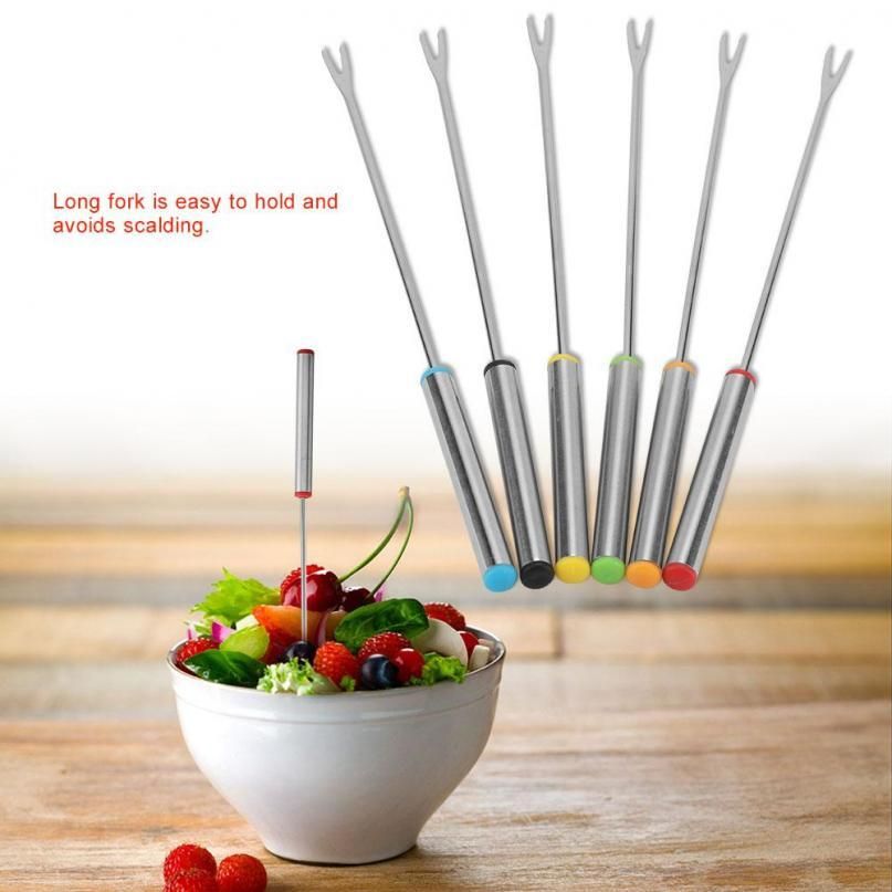 6pcs/Set Stainless Steel Chocolate Cheese Dessert Fondue Pot Forks Fondue Melting Skewer Kitchen Tools