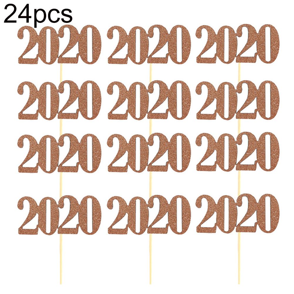 24Pcs 2020 Number Birthday Cake Topper Dessert Flag Decor Party Baking Supplies