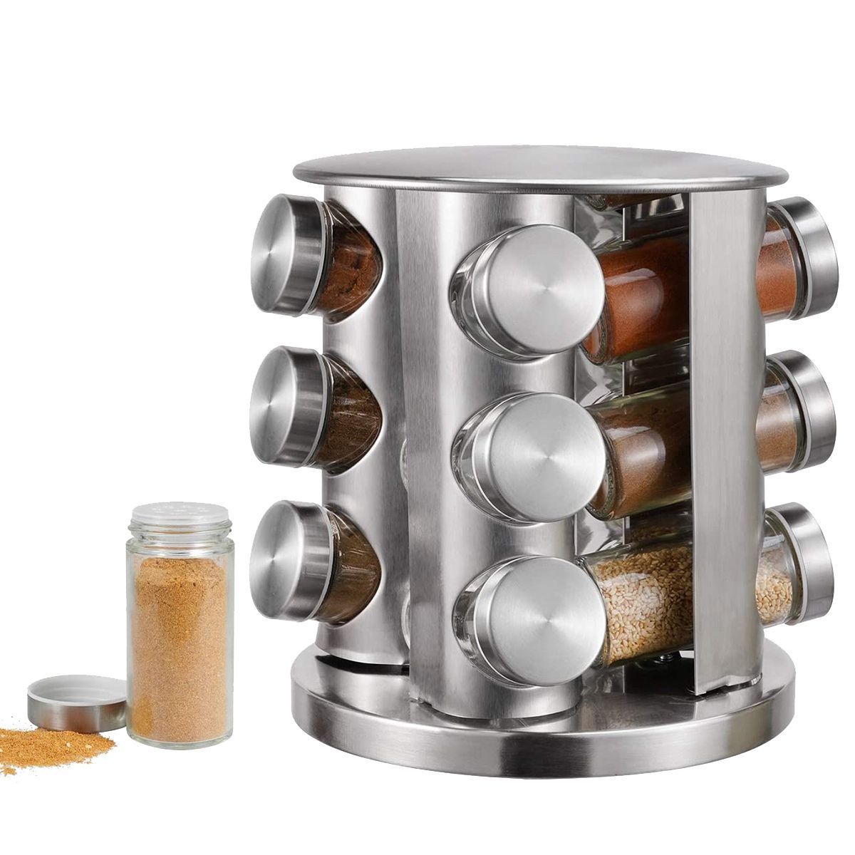 Stainless Steel Revolving Spice Rack Organizer (12pcs. Jar Set) 4