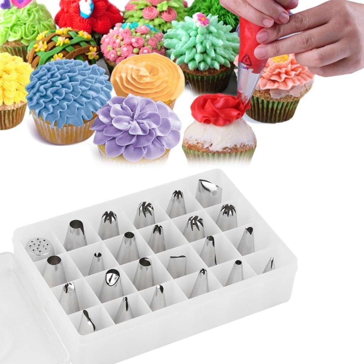 Silver 24Pcs/Set Box Piping Nozzles Pastry Tips Cupcake Cake Decorating Diy Tool
