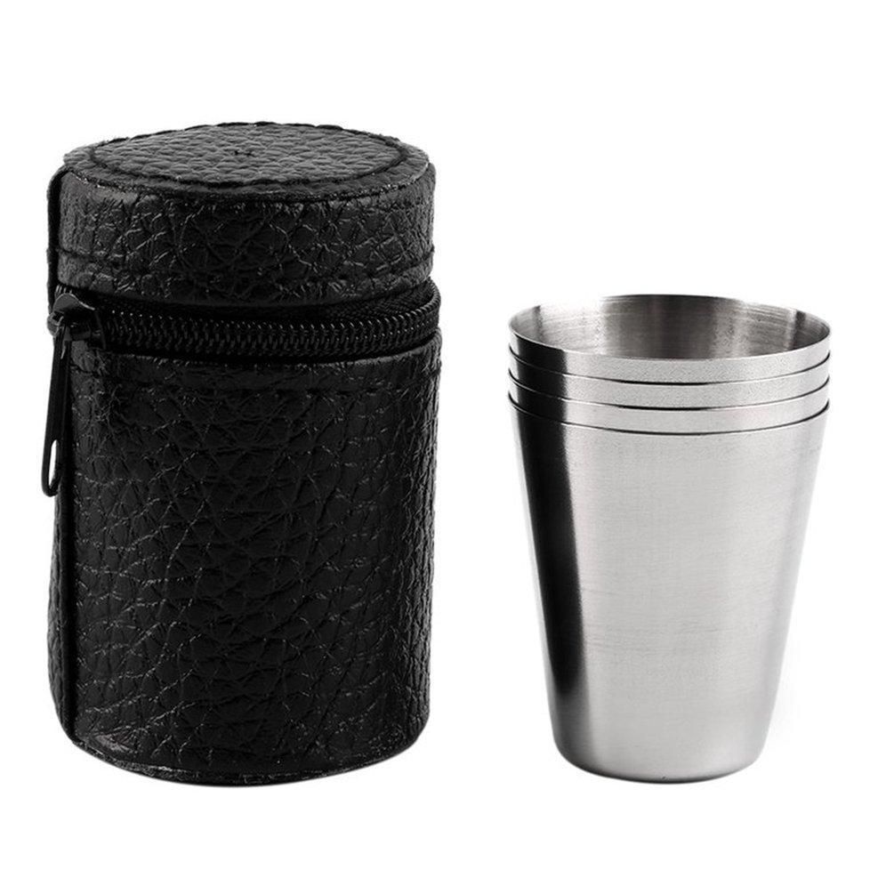 Set of 4 Stainless Steel Camping Cup Mug Drinking Coffee Tea With Case