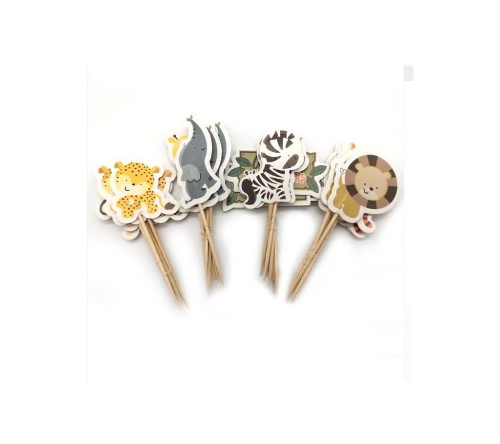 24 pcs amimal cake topper flag