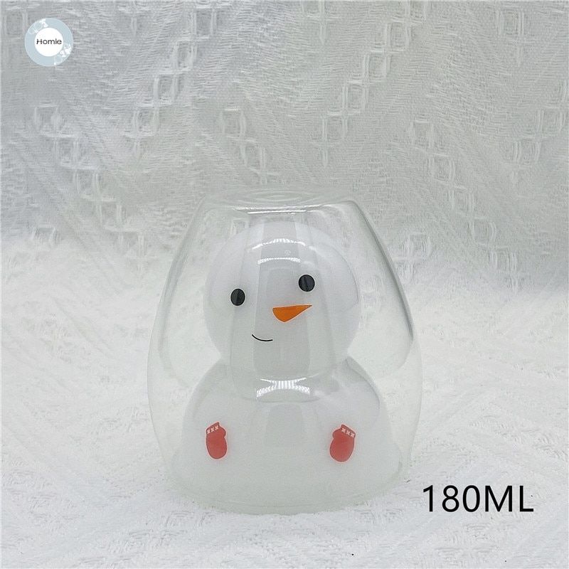 Creative glass mug Transparent Double Walls Glass mug Cartoon Bear Coffee Mug Milk Juice Cute Cup Christmug for Girlfriend