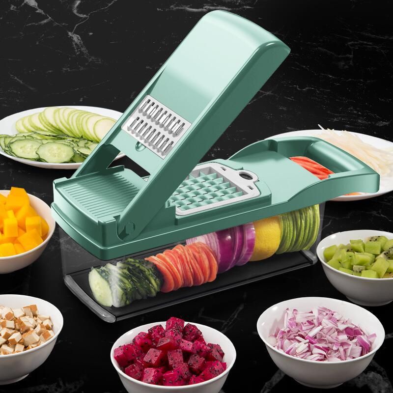 Multifunctional Vegetable Cutter Shredders Slicers Fruit Potato Peeler Carrot Grater Kitchen Accessories Basket Vegetable Slicer-blue