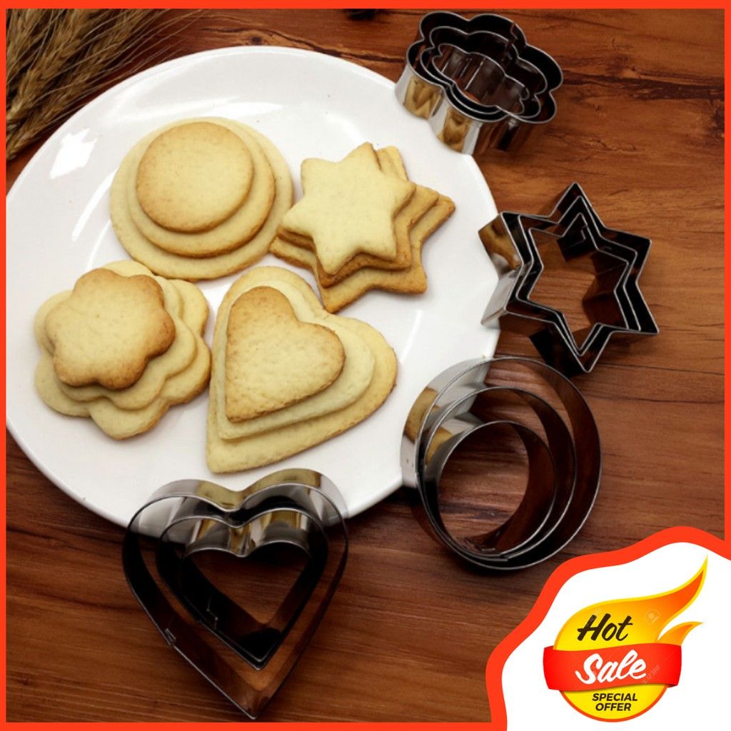 12pcs 4 Shapes Stainless Steel Metal Party Cookie Cutters set for Kitchen
