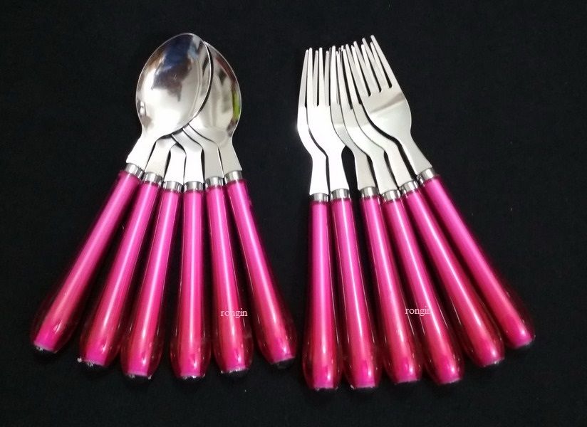 Stainless Steel Spoon Set - 12 Pieces Pink color