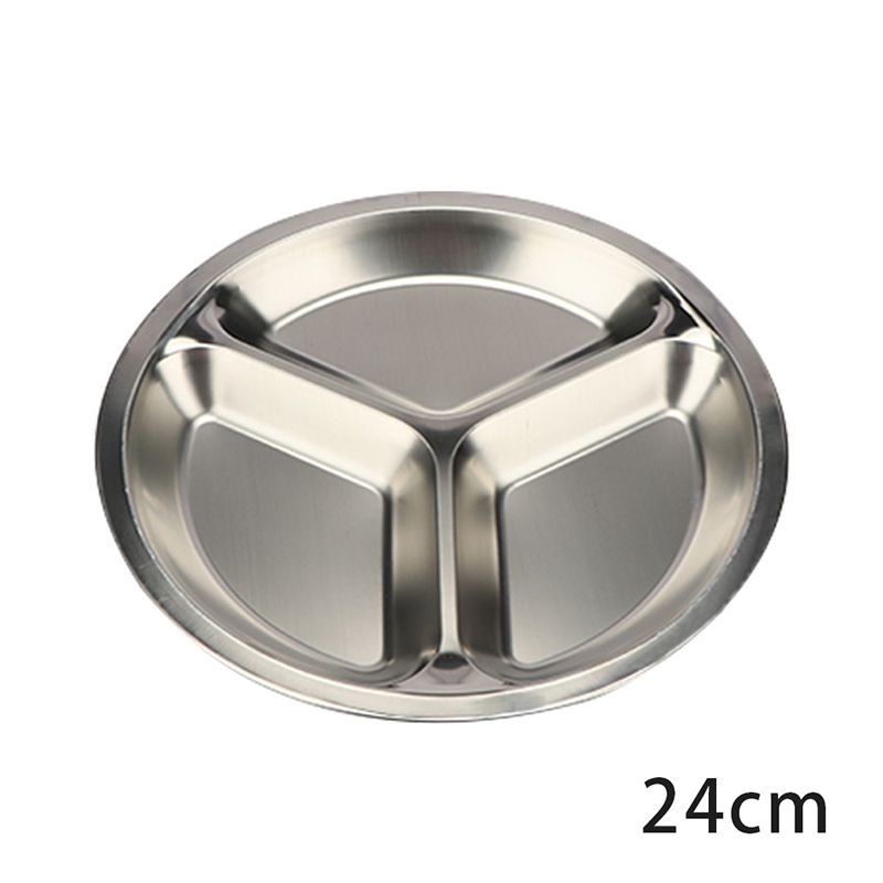 Stainless Steel Dinner Plate 3 Sections Divided Dish 22/24cm Snack Dinner Plate