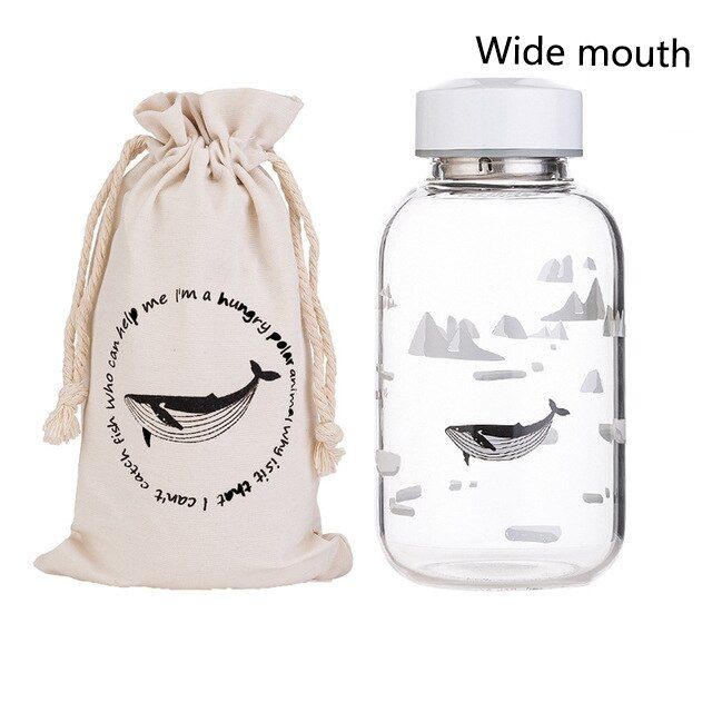 1000ml Ocean Seal Whale Glass Water Bottle With Sleeve Portable Creative Sport Bottles Camping Kettle Tour Drinkware Cup Gourde