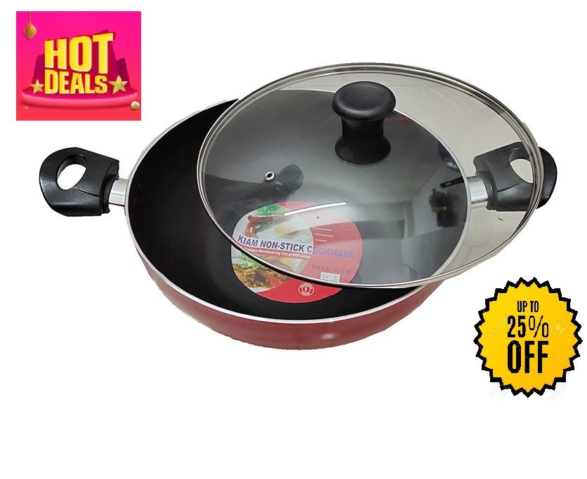 KIAM Non Stick Korai With Glass Lid 28CM IB (Induction bottom)