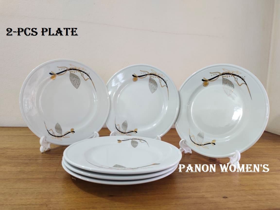 2 Pcs Ceramic Chinese Dinner Plate Set 9"Inch Flat, Flat Rice Dinner Plate, White Color Wikth print. Microwave oven save,Dishwasher save,Dining Plate Set. CD:A00