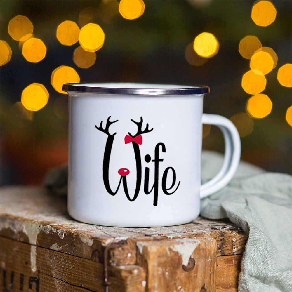 Snowman Deer Print Enamel Coffee Mugs ChristGifts Year Party Juice DriTea Cups Mug Home Kitchen Drinkware