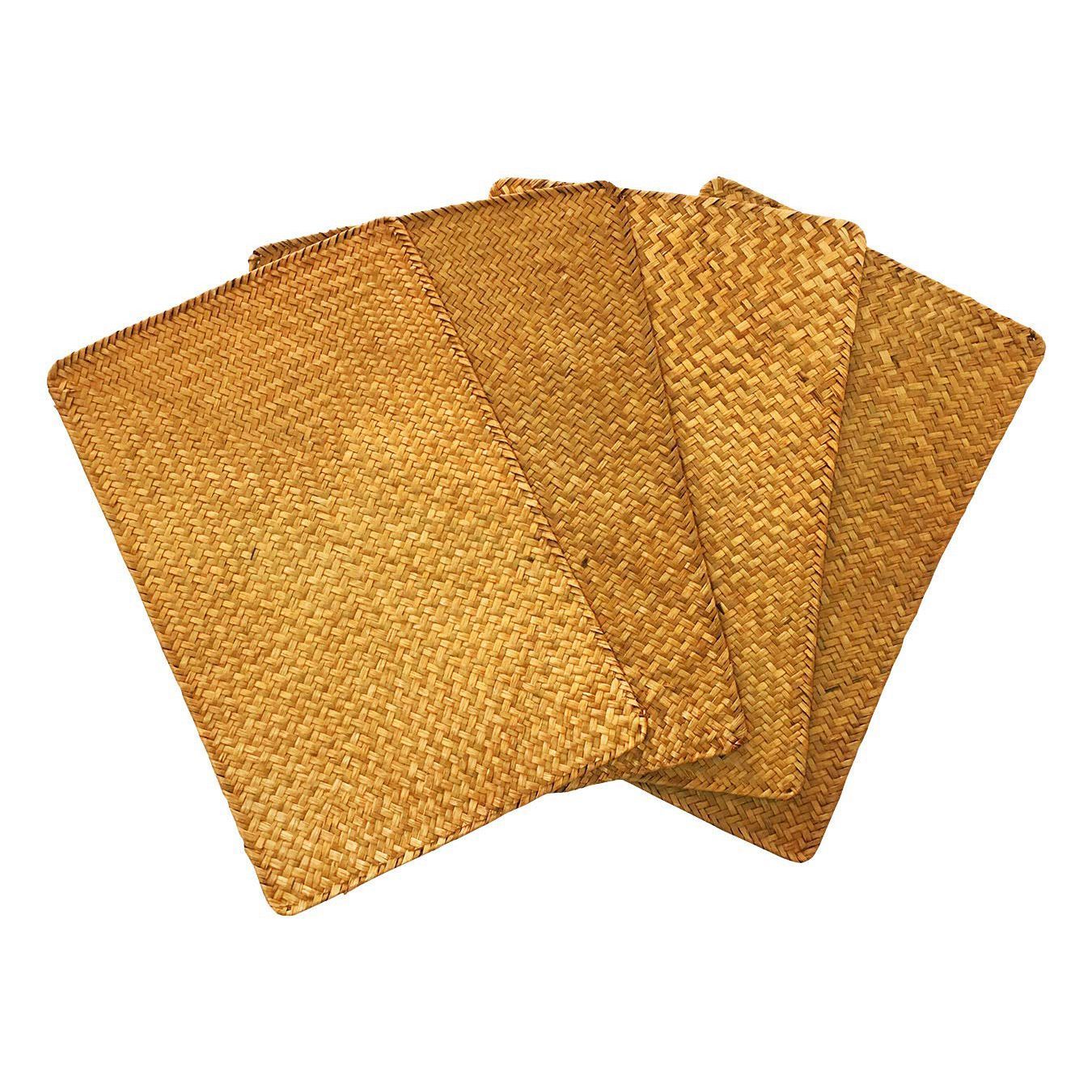 Pack of 4, Natural Seagrass Place MatHand-Woven Rectangular Rattan Placemats Straw Tea Cup Mat Potholder -  brown