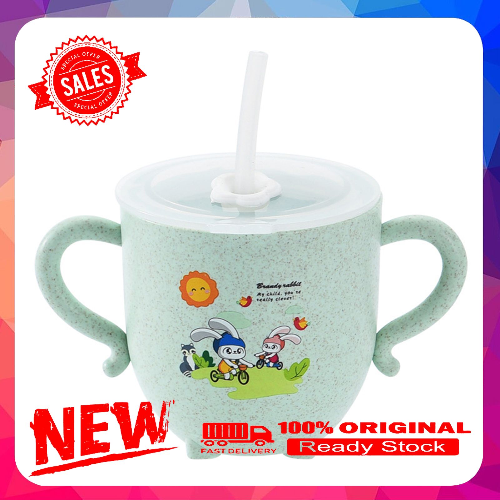 270ml Child Feeding Mug Cartoon Pattern Dual Use Plastic Cute Baby Drinking Cup with Straw for Home