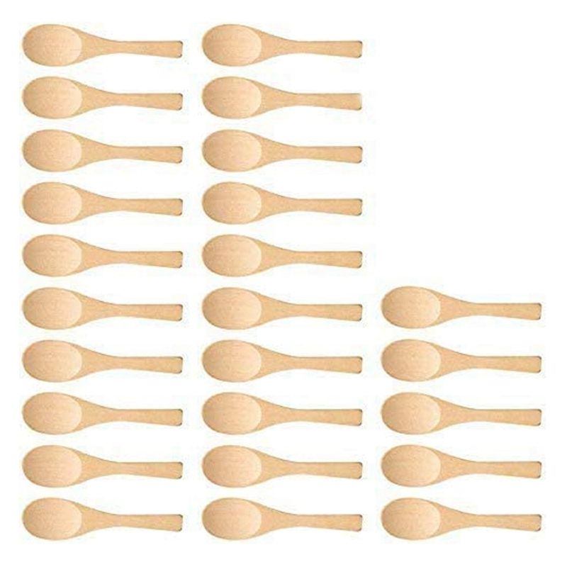 25Pcs Mini Handmade Wooden Spoon Ice Cream Sugar Jam Honey Coffee Teaspoon Kitchen Condiment Salt Mustard Spoon