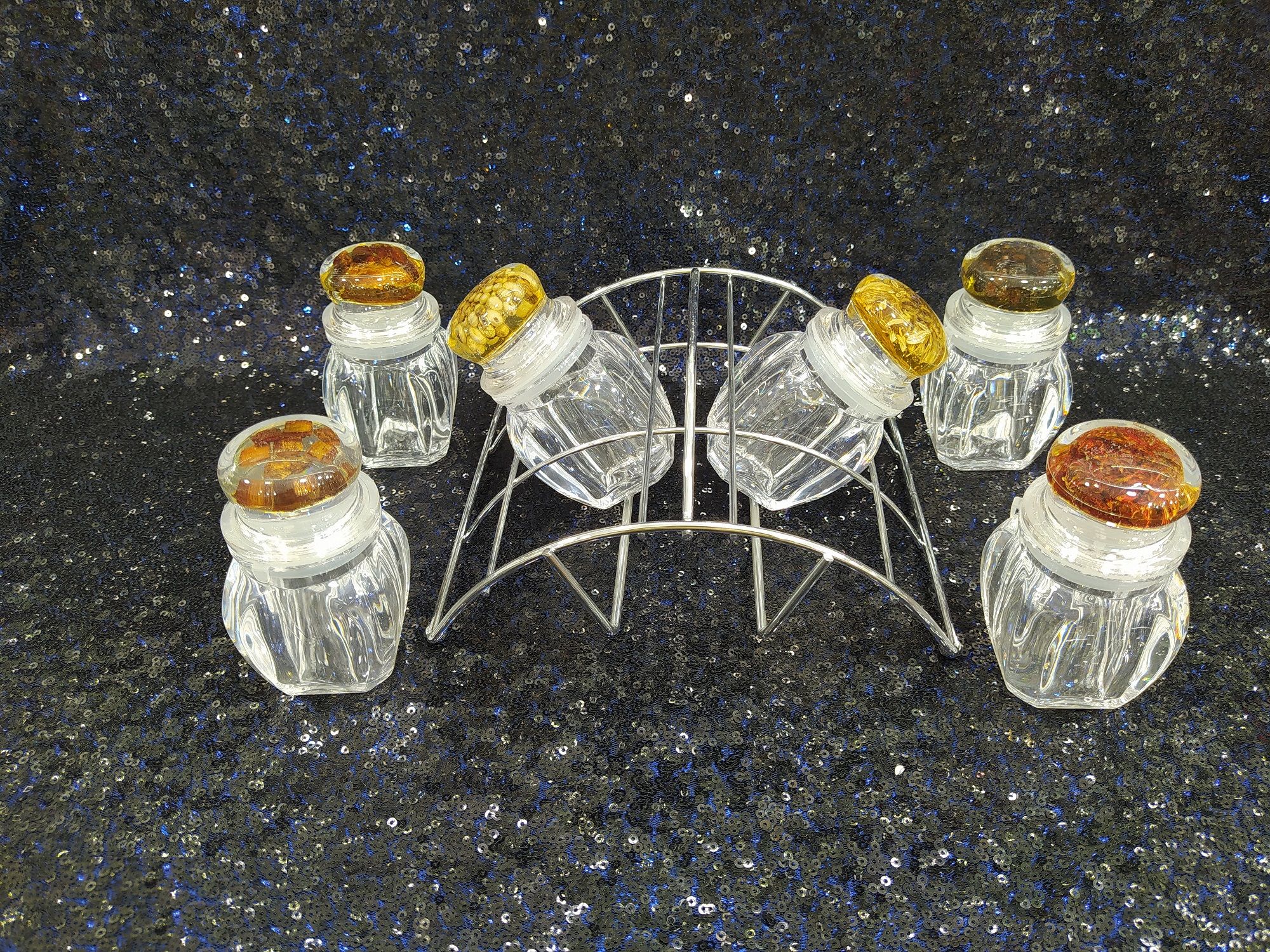 6 Piece Spice Jar Container / Spice jar 6 Piece / 6 Pcs Cruet Set W/ Stand