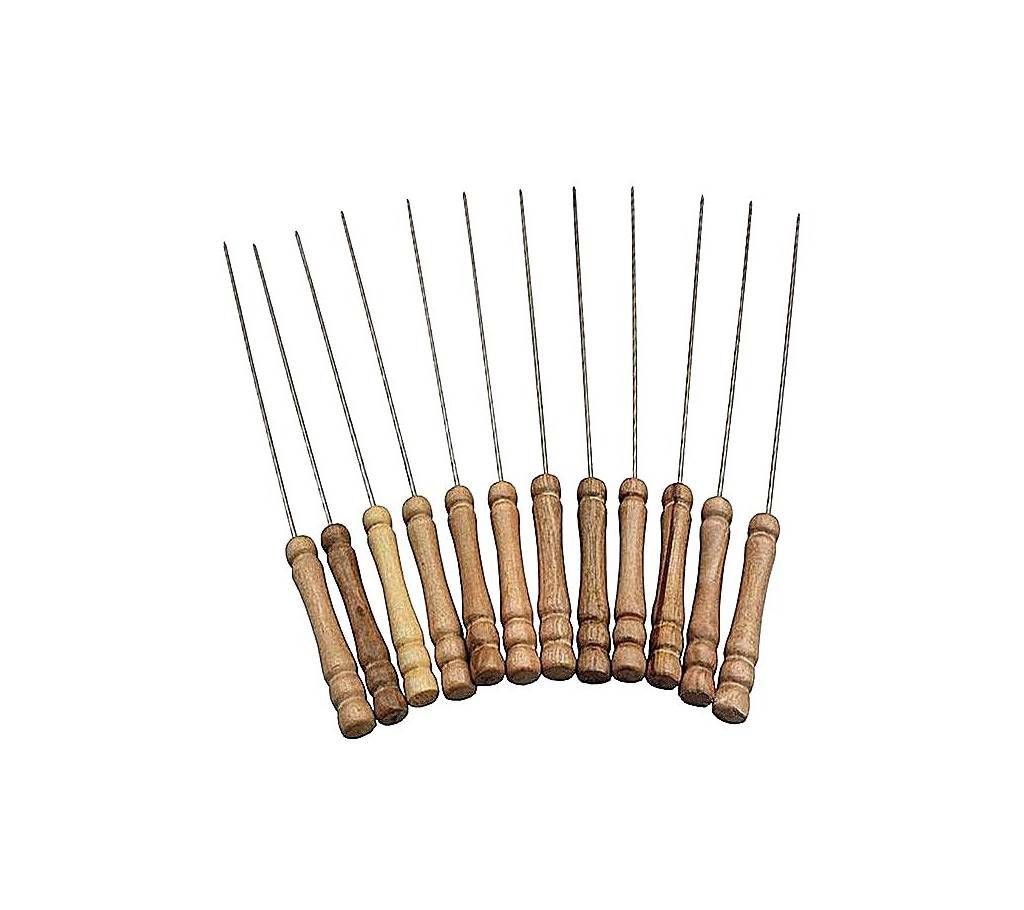12 Pcs BBQ Stick - Wooden and Silver