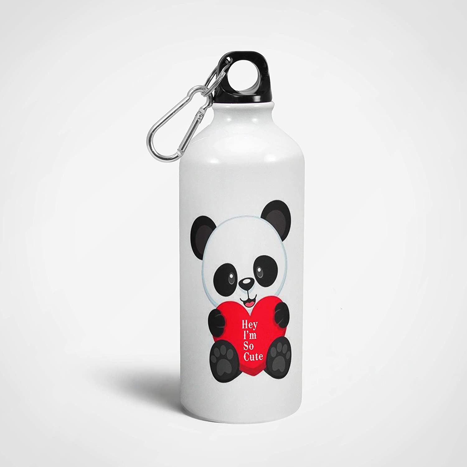Hey I'm So Cute Heart Design Aluminium Alloy Printed Panda Cartoon Sport Water Bottle White INTE-7878