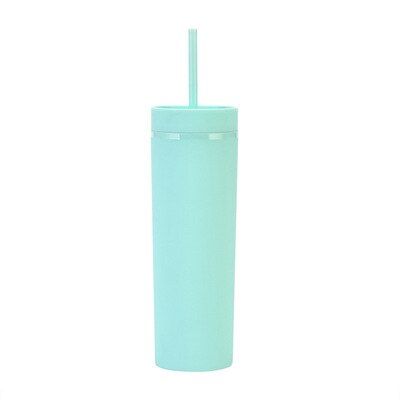 16oz Colorful Sippy Cup Tumbler Acrylic Cups Double Wall Insulated Matte Plastic Tumbler With Cleaner Straws Customizable