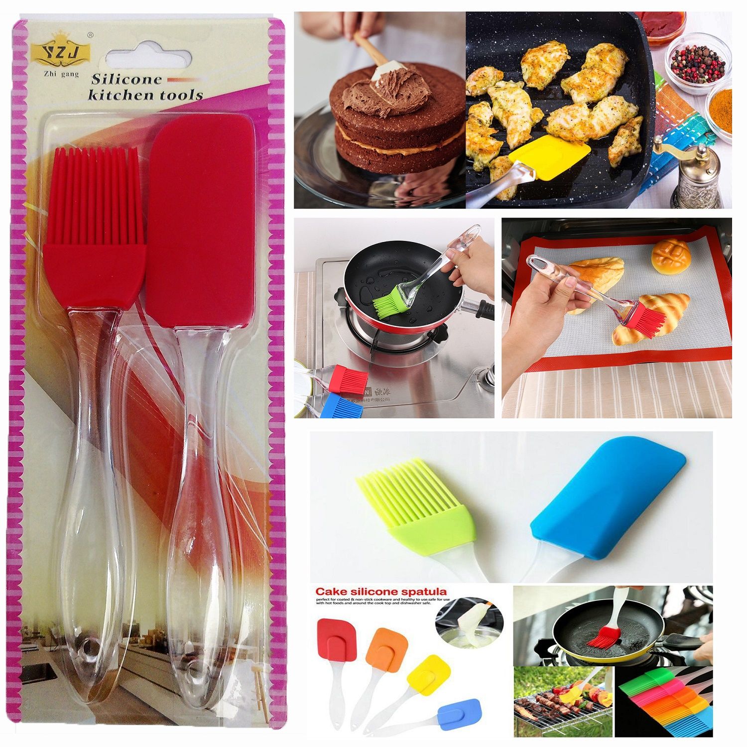 2 in 1 Silicone Spatula and Pastry Brush Set Special for Cake Mixer, Decorating, Grilling, Tandoor, Cooking, Baking, Glazing, BBQ, Oil Brush for Kitchen Use