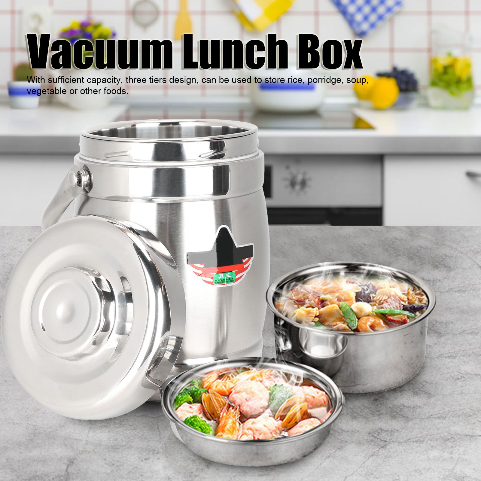 2L Barrel‑Shaped Lunch Box Vacuum Insulated Bento Food Container for Travel Camping Picnic