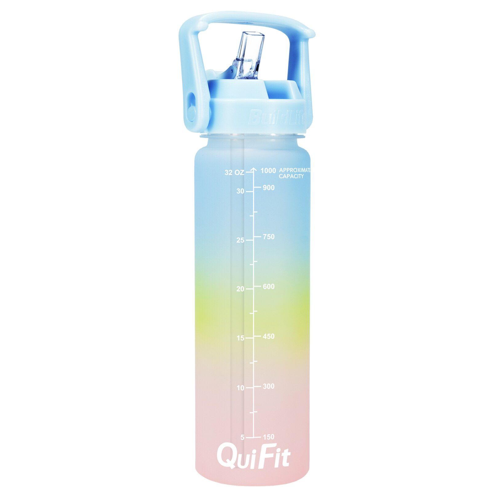Quifit 1L 32oz Water Bottle With Straw Tritan BPA Free Sports Outdoor Camping Cup 32OZ Drinking Wide Mouth Leakproof