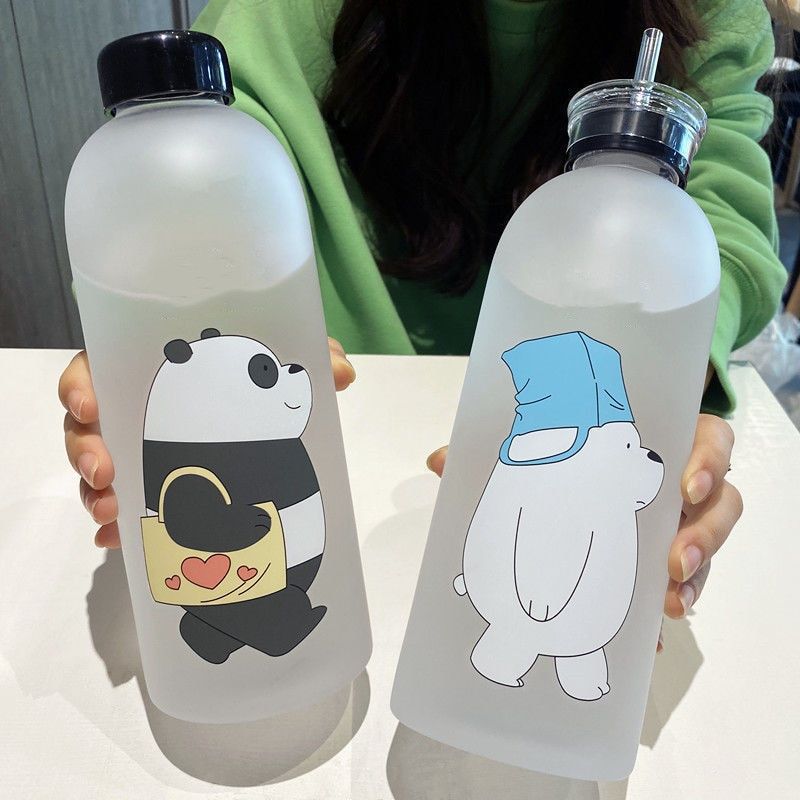 1000ml kungfu Panda Transparent Plastic Bottle Cartoon Frosted water Bottles Leak-proof Drinkware Cute Student Girl Gift Cup