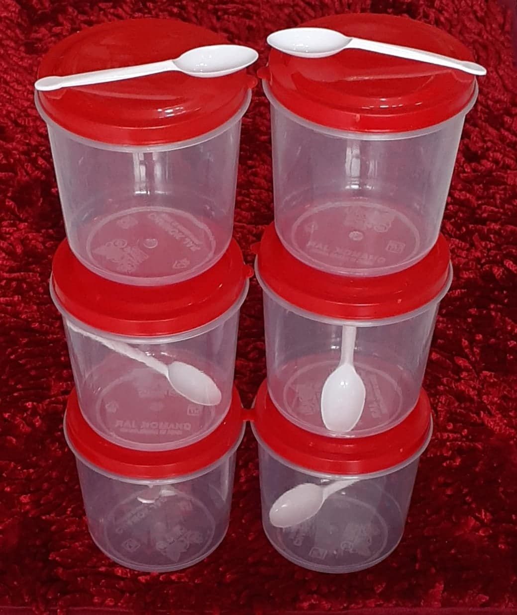 6 Pieces Combo Chomok Spice Storage Plastic Jar Set 400ml with Spoon (3×3×3.5 Inches)