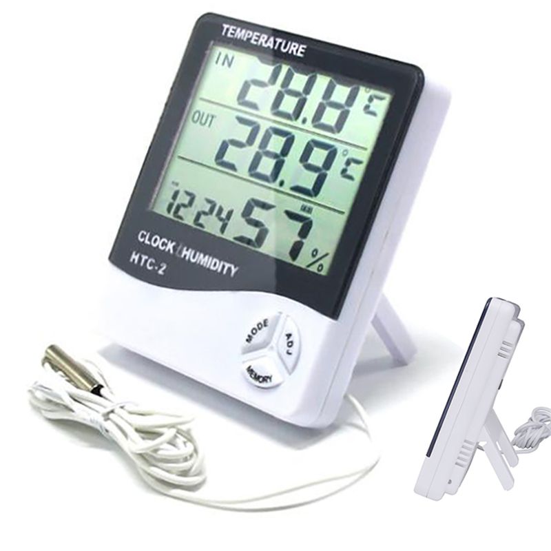 HTC-2 Indoor LCD Digital Temperature Humidity Meter Thermometer With Alarm Clock || HTC-2 Temperature Humidity Time Display Meter with Alarm Clock, Wall Mount or Table Top