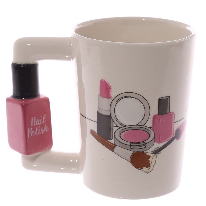 Couples Hand Painted Creative Ceramic Mugs Girl Tools Beauty Kit Handle Tea Coffee Mug Hair Dryer Brush Handle Mug Tea Cup Gift