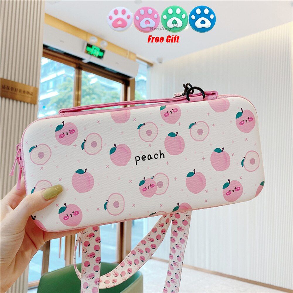 12cm*26cm*5cm Pink Strawberry Hard Protective Pouch Bag For Nintendo Switch Waterproof Case Cover Portable Storage Bag