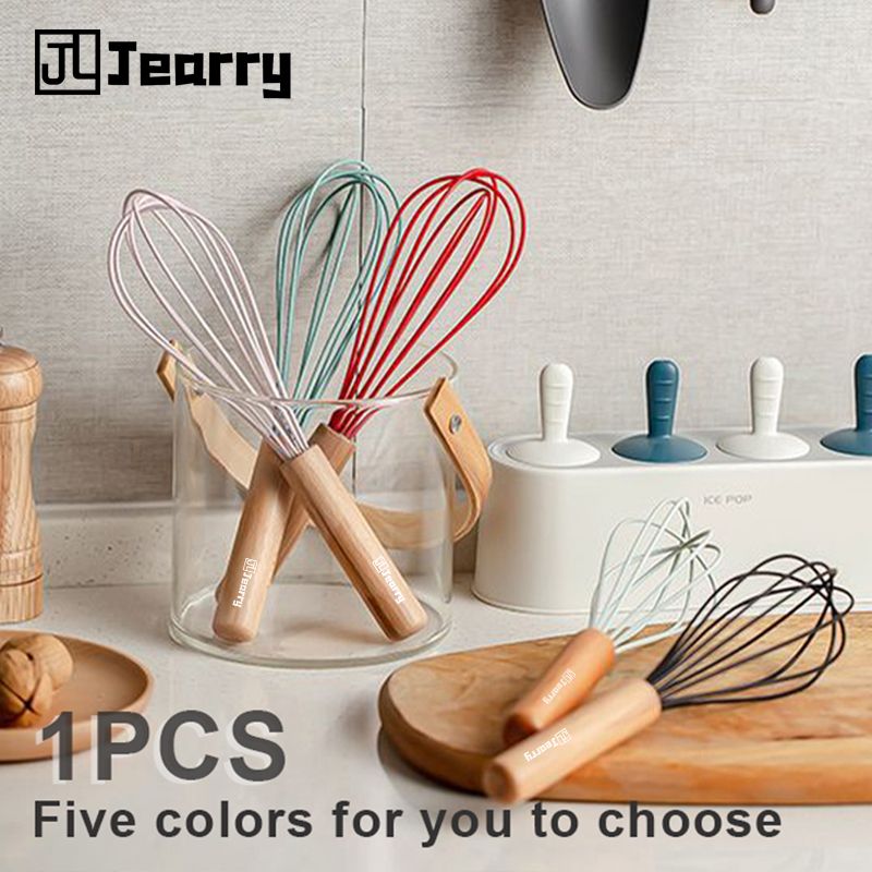 Jearry Solid wooden handle Egg beater High temperature resistance Food grade Silicone kitchen utensils