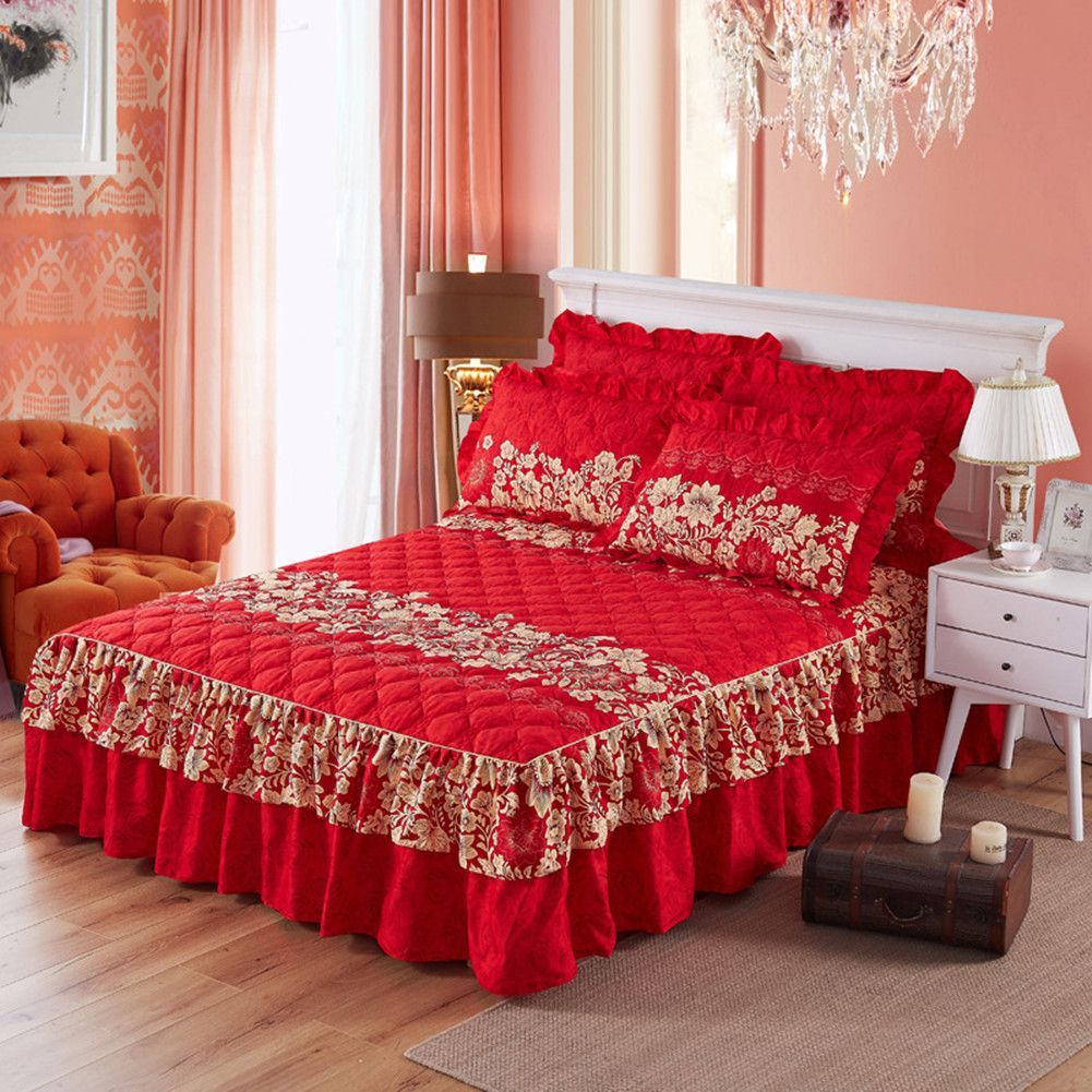 Yfashion Double Layer hickened Bedspread Laced Fitted Sheet Bed Cover/Pillow Cover Style:Charming