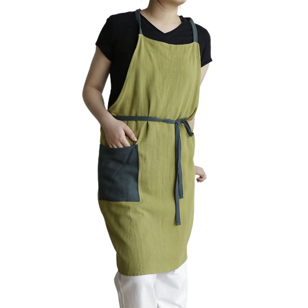 Kitchen Fresh Soft Cotton Linen Breathable Thin Apron with Pocket for Women Men