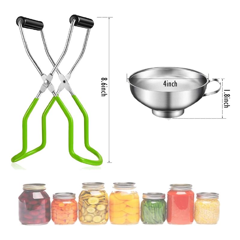 2 Pieces Stainless Steel Canning Jar Lifter Tongs and Canning Funnel for Wide-Mouth and Regular Jars, Easy to Clean