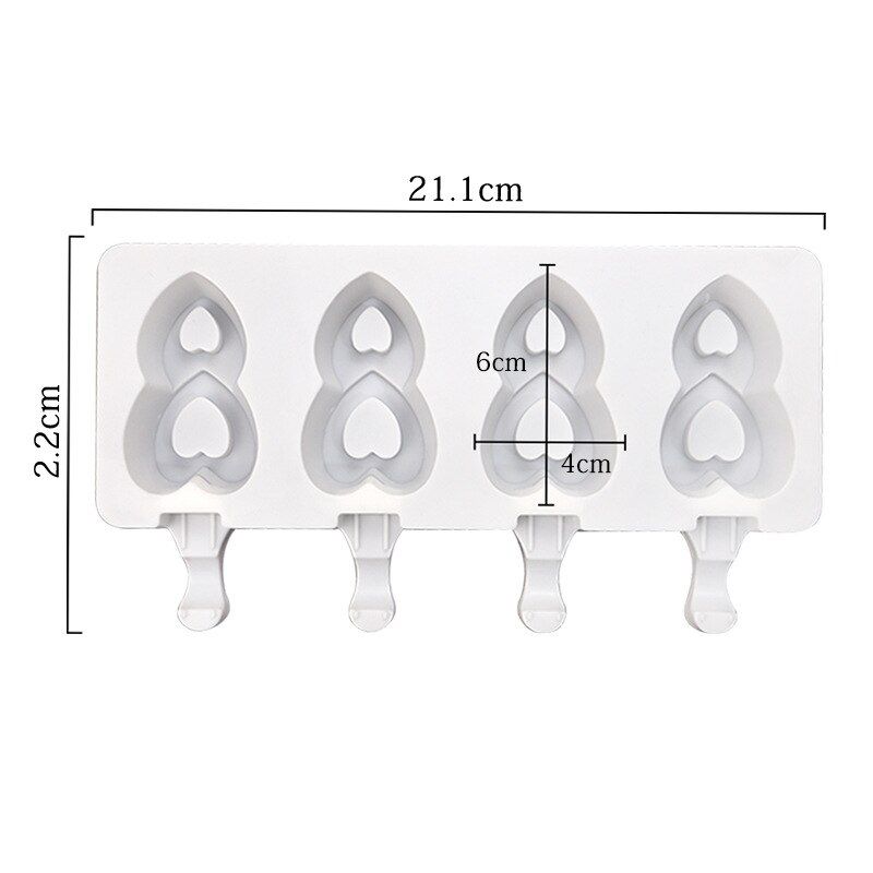 3/4 Hole Heart Shape Silicone Ice Cream Mold Stripe Ice Cube Tray Mold Popsicle Maker Reu Ice Cream Mold DIY Dessert Tools