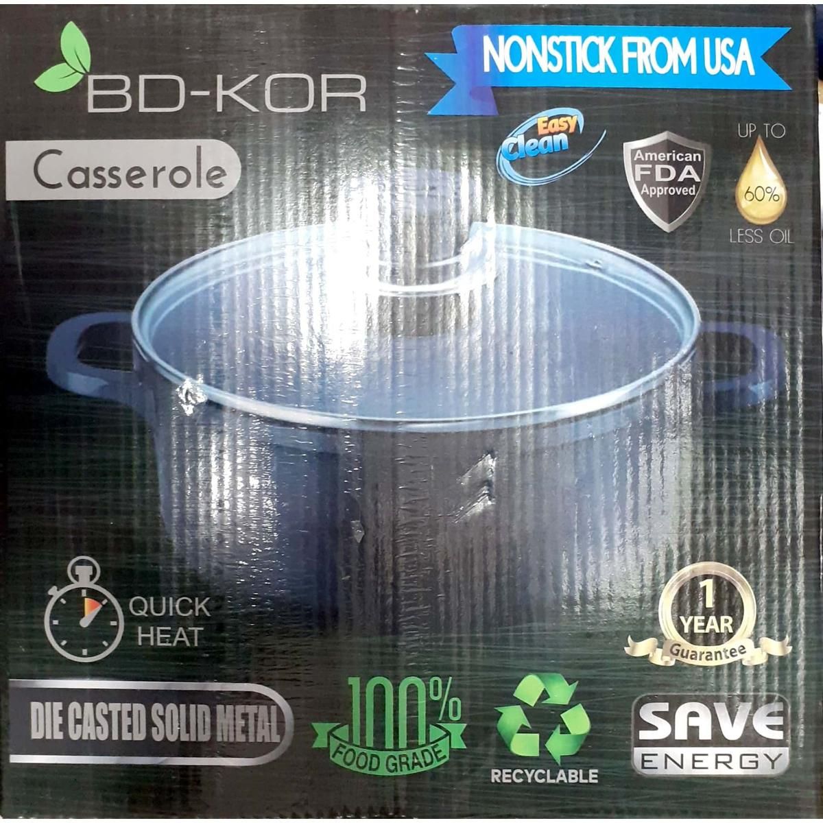 Exclusive BD-Kor Non-Stick Casserole 24cm with Stainless Steel + Glass Lid(Sospen) Gift And Home Decoration